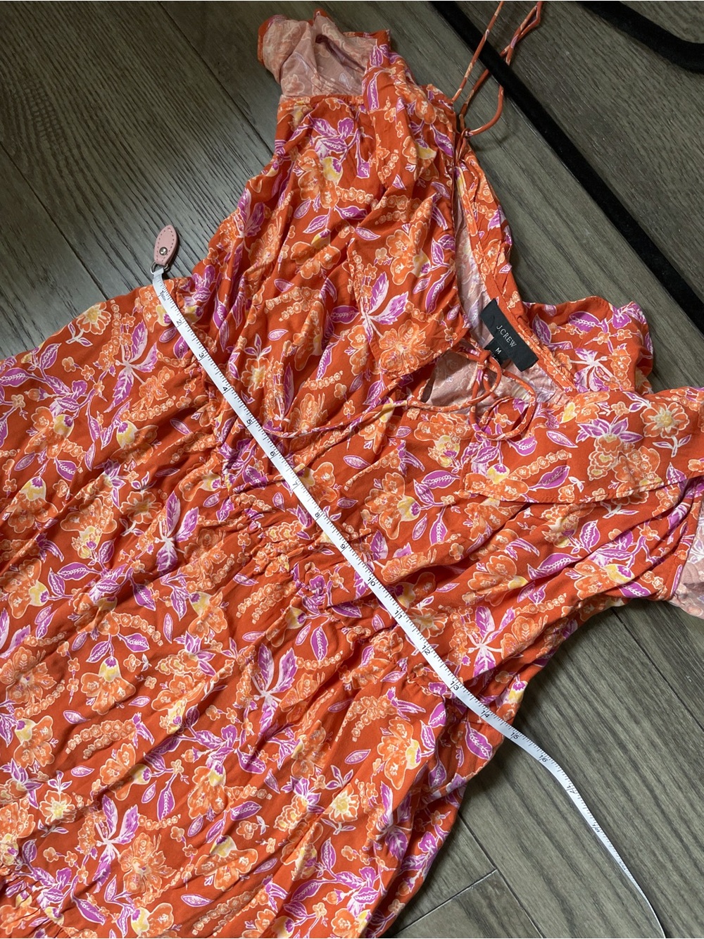 J. Crew • Floral Orange Pink Ruffle Tiered Maxi Dress in Painted Block Print • M - Picture 13 of 15